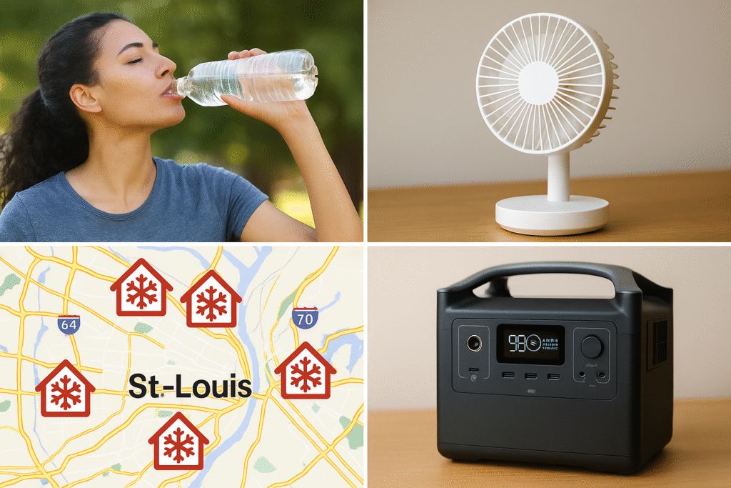 woman drinking water portable fan power supply map st louis cooling centers
